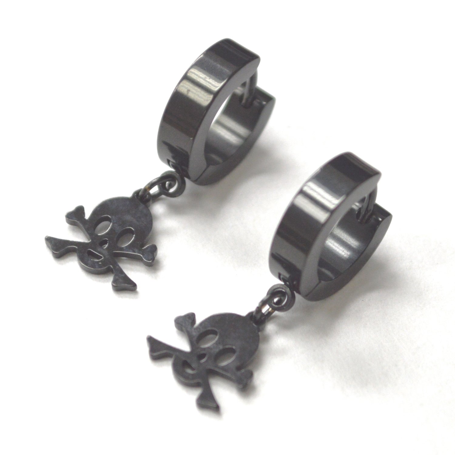 Cross Bone Skull Black Plated Huggies Earring 83-628B