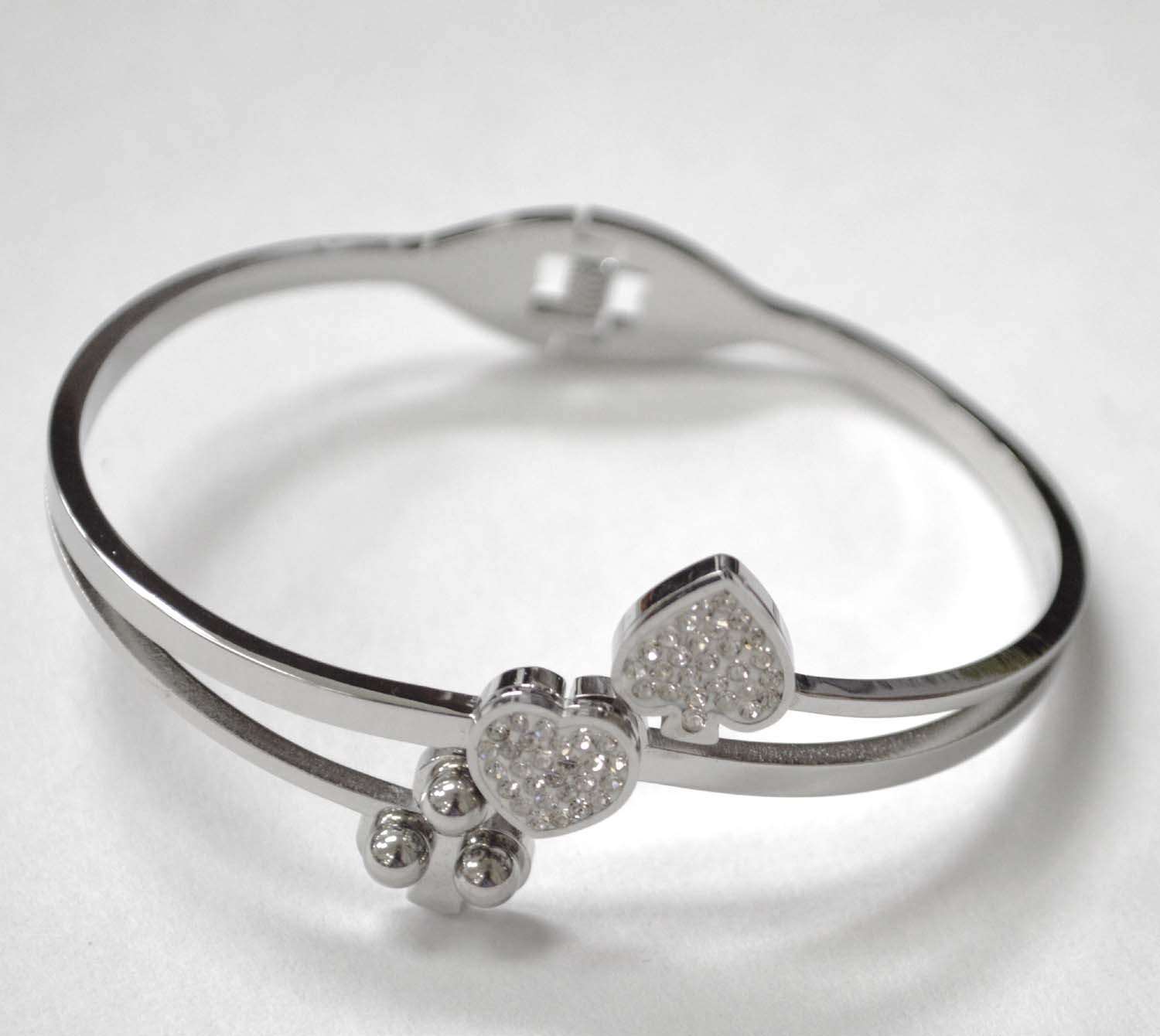 Double Heart Stainless Steel Bangle 84-1849S