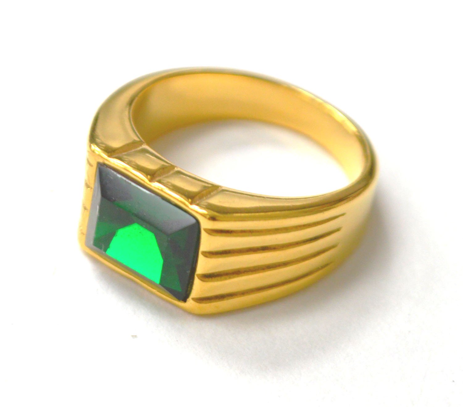 Green Stone Gold IP Plated Ring 81-1237G-Green