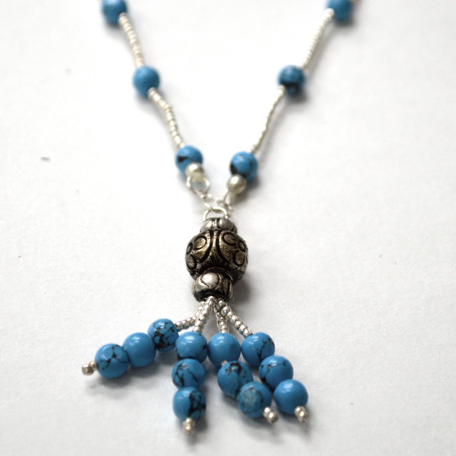 Turquoise Beaded Sterling Silver Necklace 55-1033