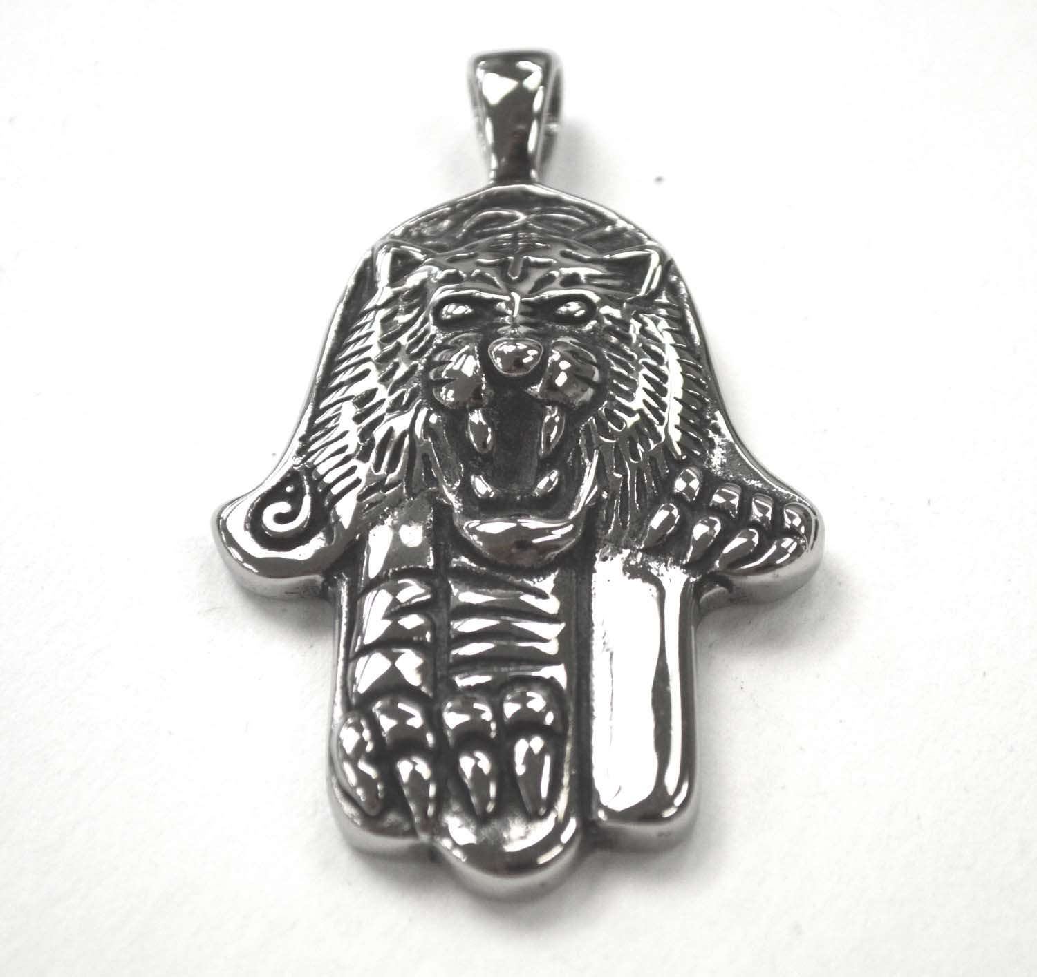 Hamza with Lion Stainless Steel Pendant 86-2348