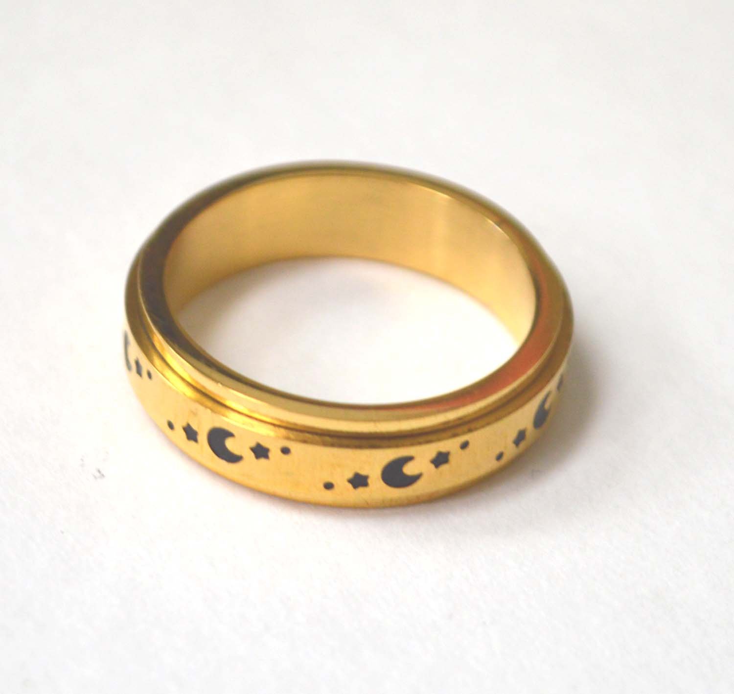 Spinner Moon Star Gold IP Plated Ring  81-1508G