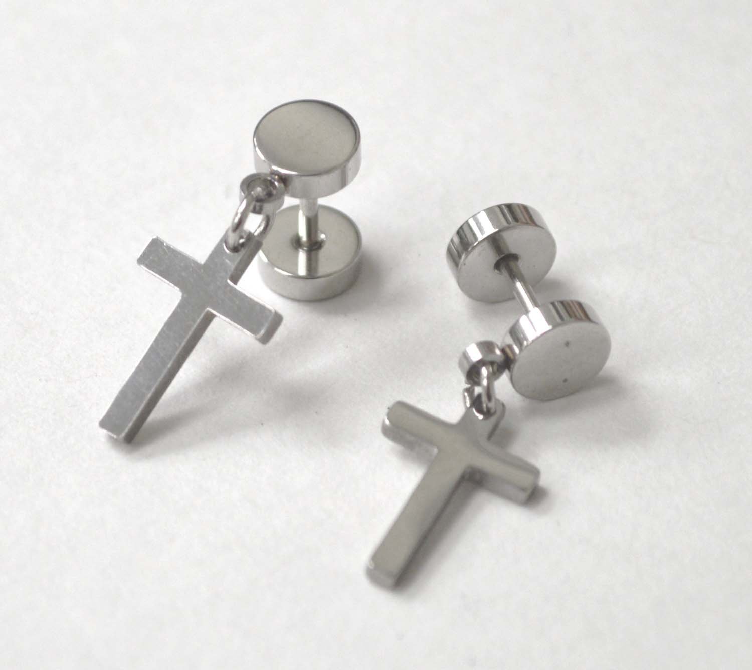 Dangling Cross Stainless Steel  Earring Screw Back 83-760S-1