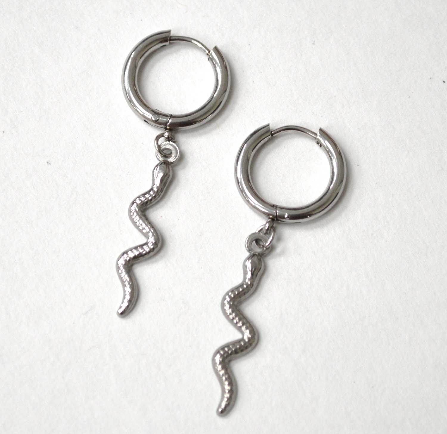 Dangling Snake Stainless Steel Hoops Earrings 83-904S