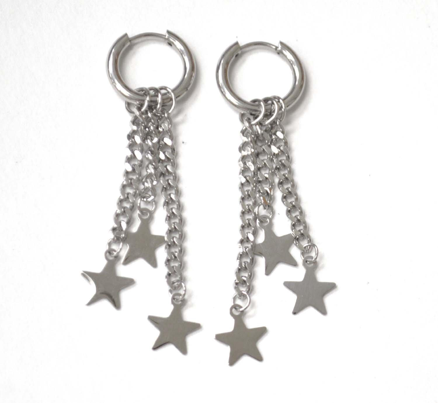 Dangling Stars with Link chain Earrings 83-864S-1