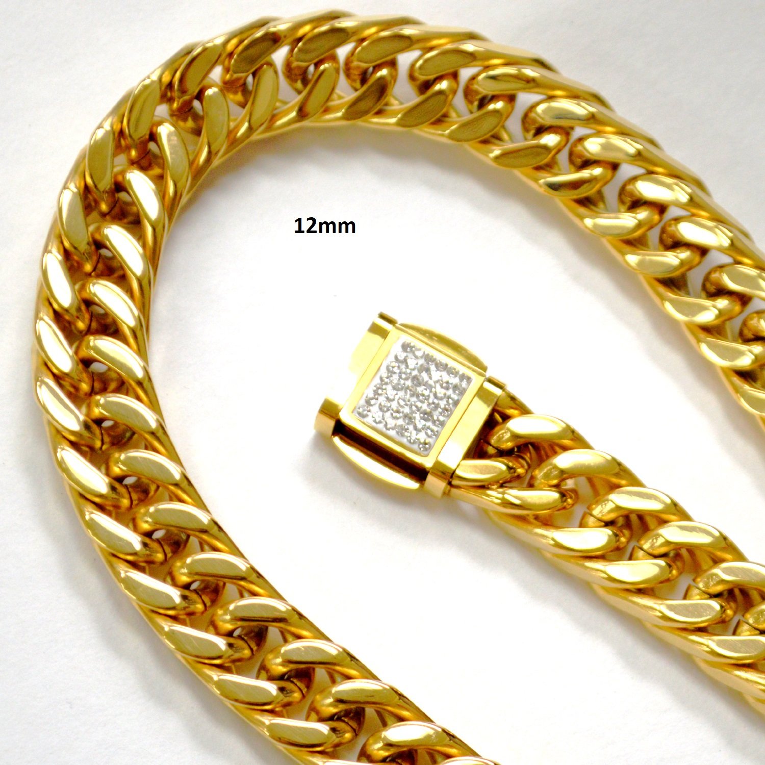 12mm GML with Fancy Lock Gold Plated Necklace 85-291G-12