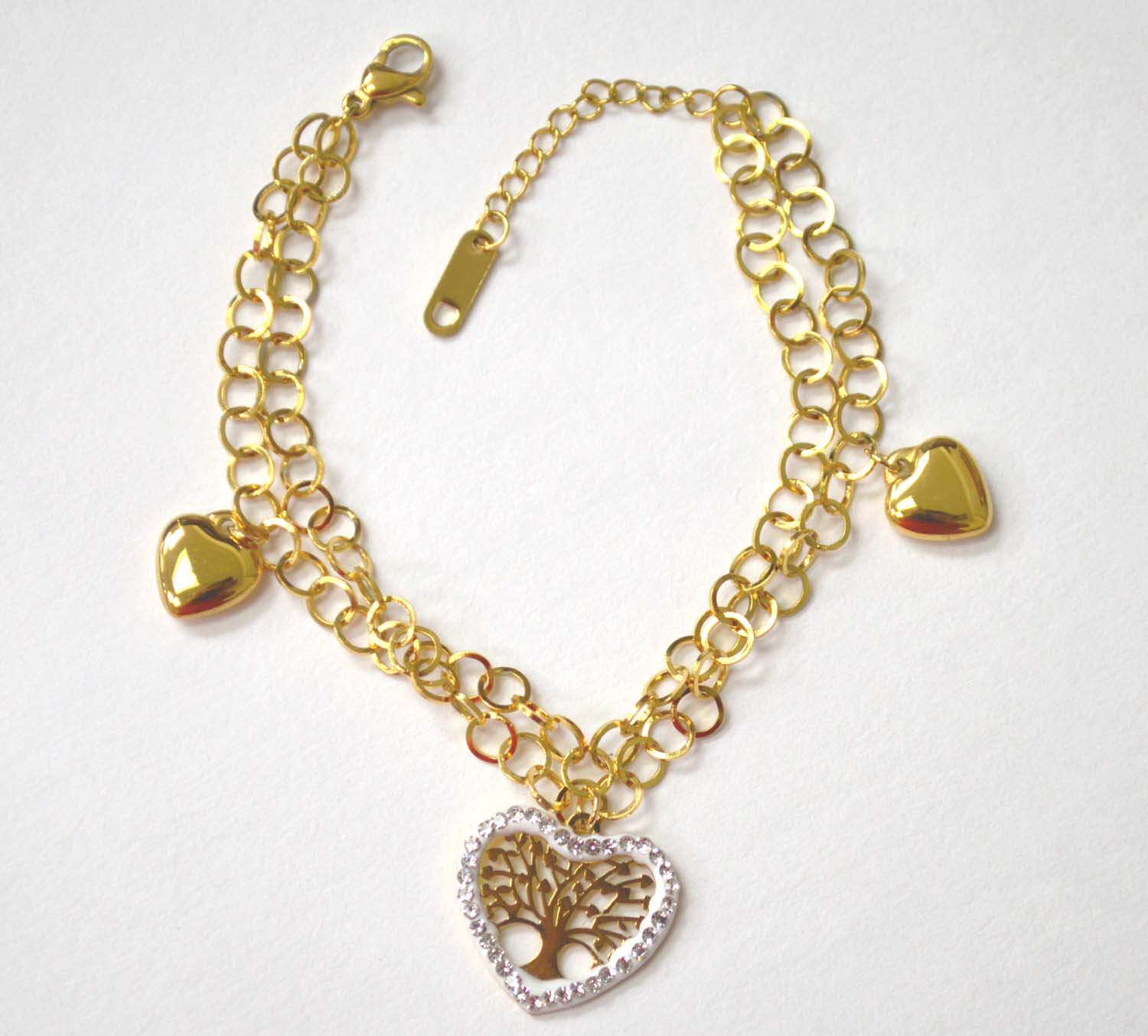 Heart Gold IP Plated Charm Bracelet 84-1818G