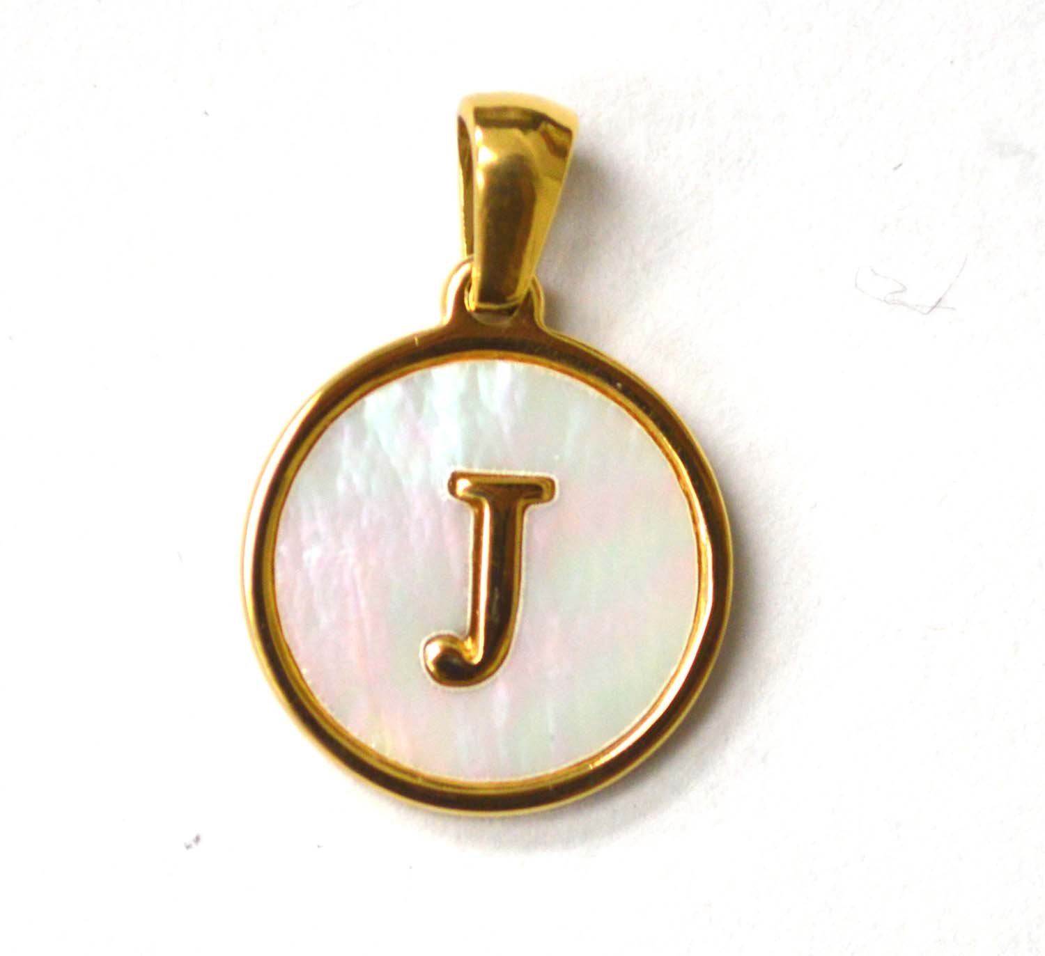 J Initial Gold IP Plated in Mother of Pearl Pendant 86-2479-J