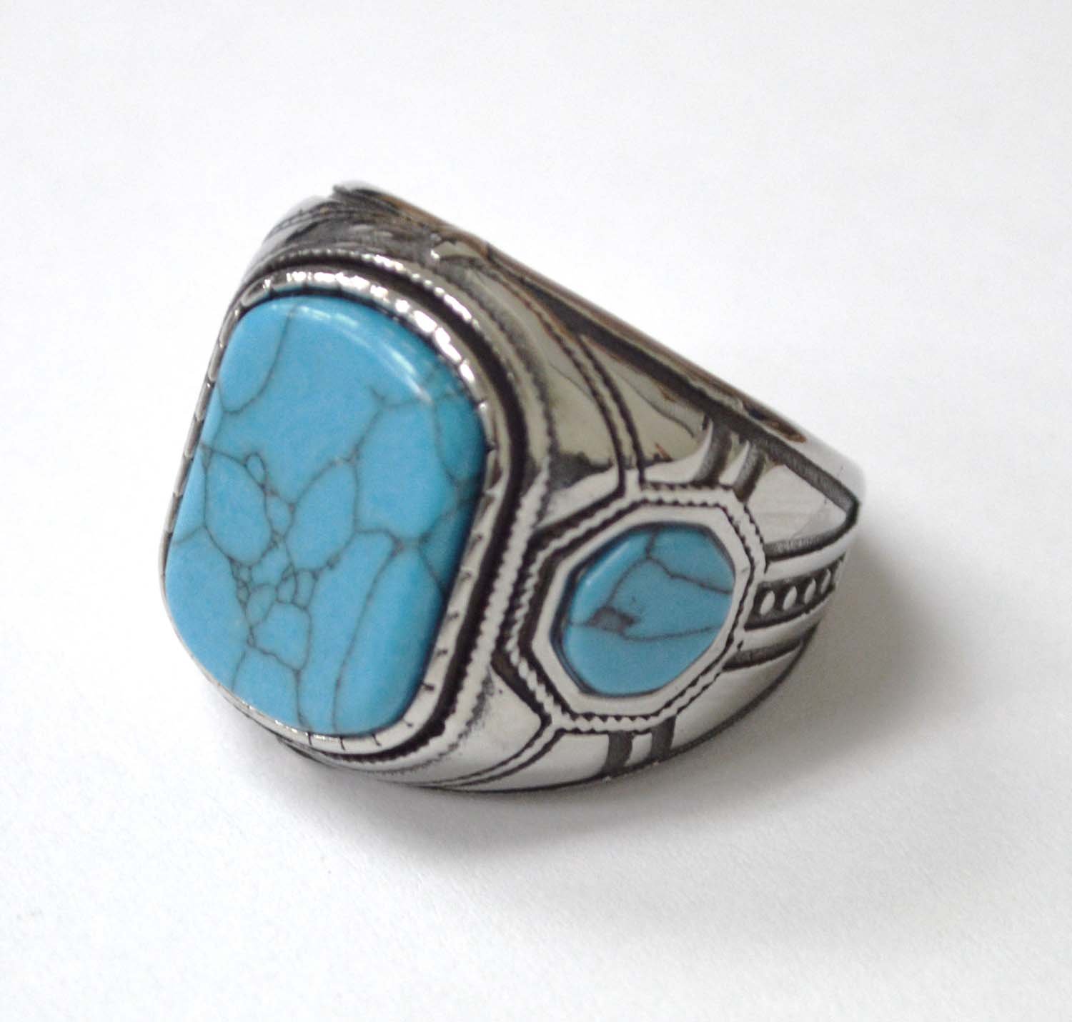 Turquoise Stone Stainless Steel Ring 81-1502-TQ