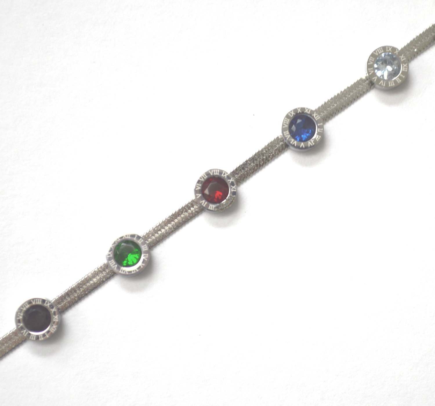 Designer Inspired Multi color Stones Stainless Steel Bracelet 84-1827S