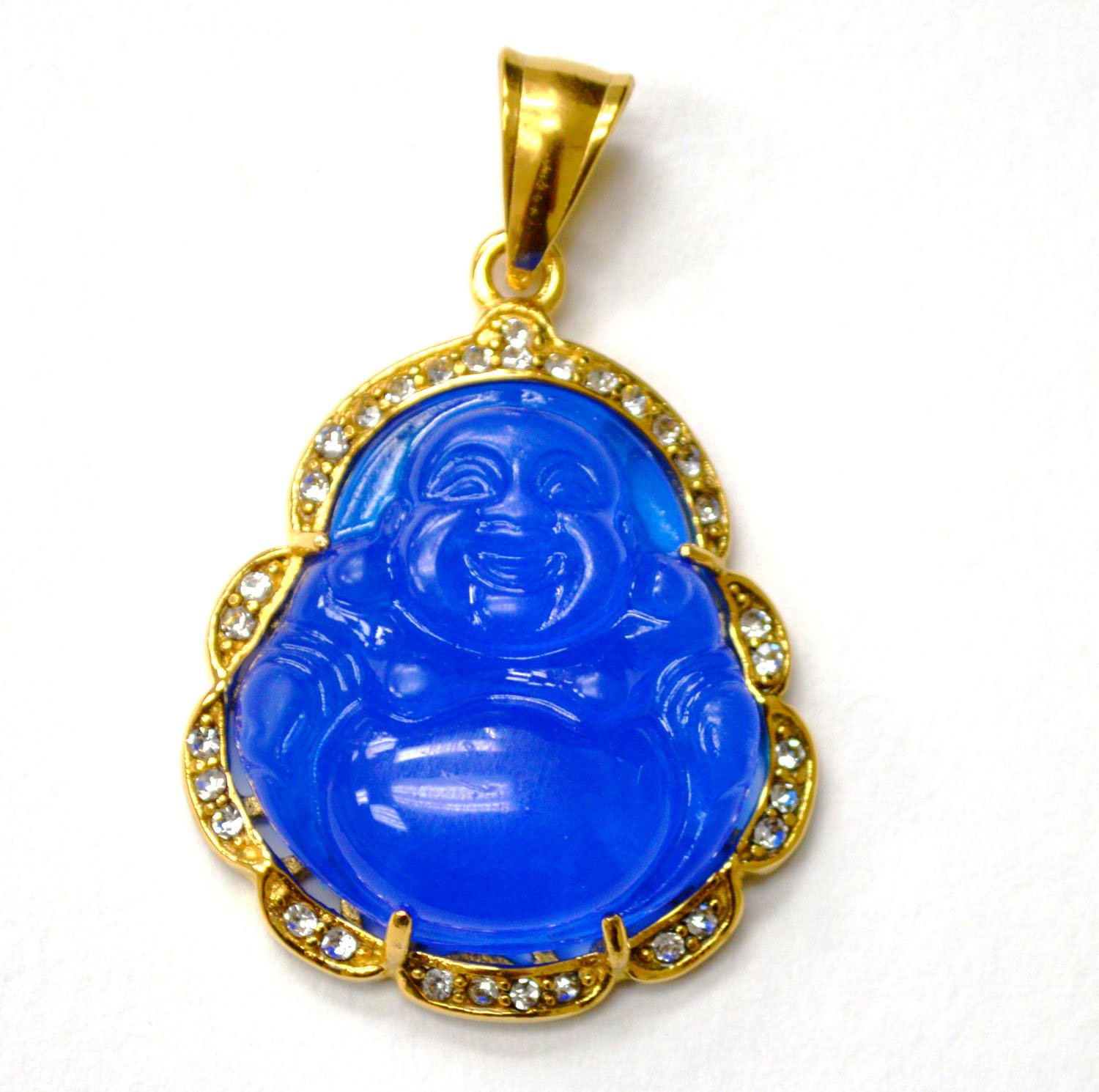 Buddha Jade Gold IP Plated Pendant 86-2890G-Blue