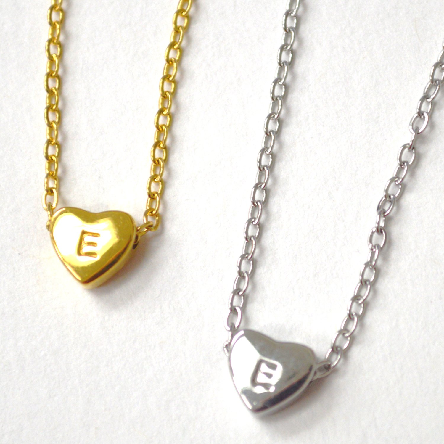 E Heart Initial Stainless Steel Necklace 85-1028-E