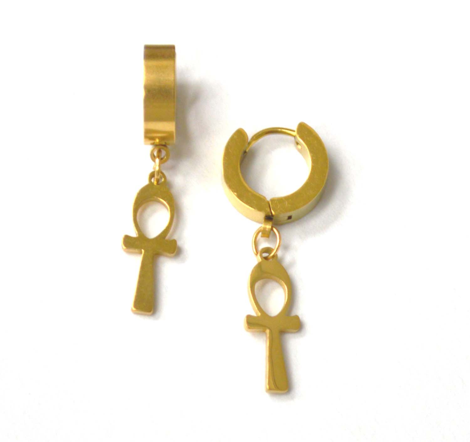 Dangling Ank Gold Plated Huggies Earring 83-764G-1