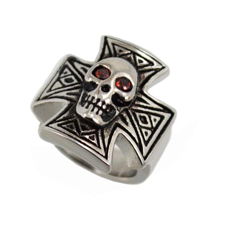 4 Way Cross with Skull Head Ring (23x23mm)81-510 stn