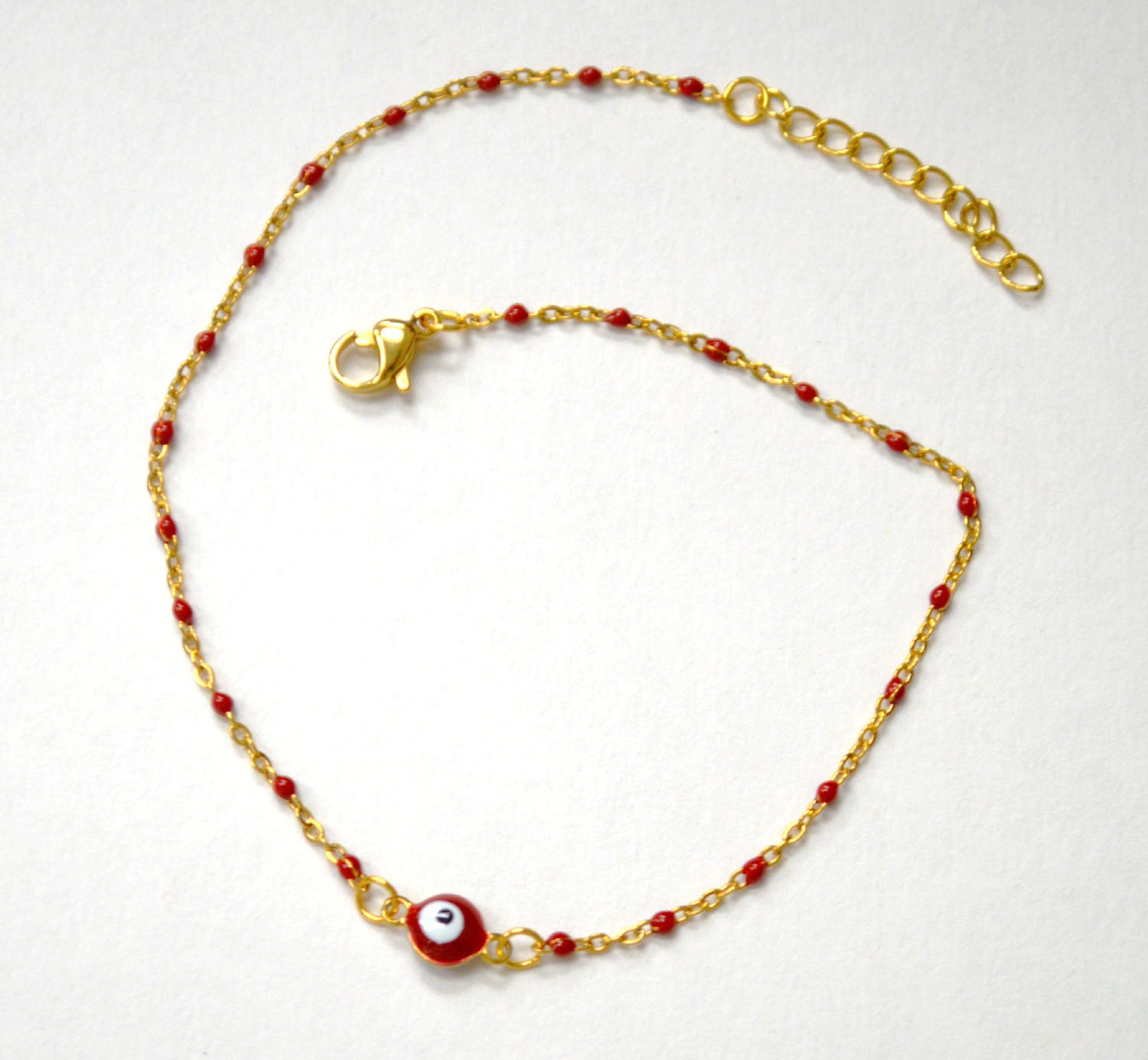 Beaded Eye Gold IP Plated Anklet 82-223G Red (5/pkg)