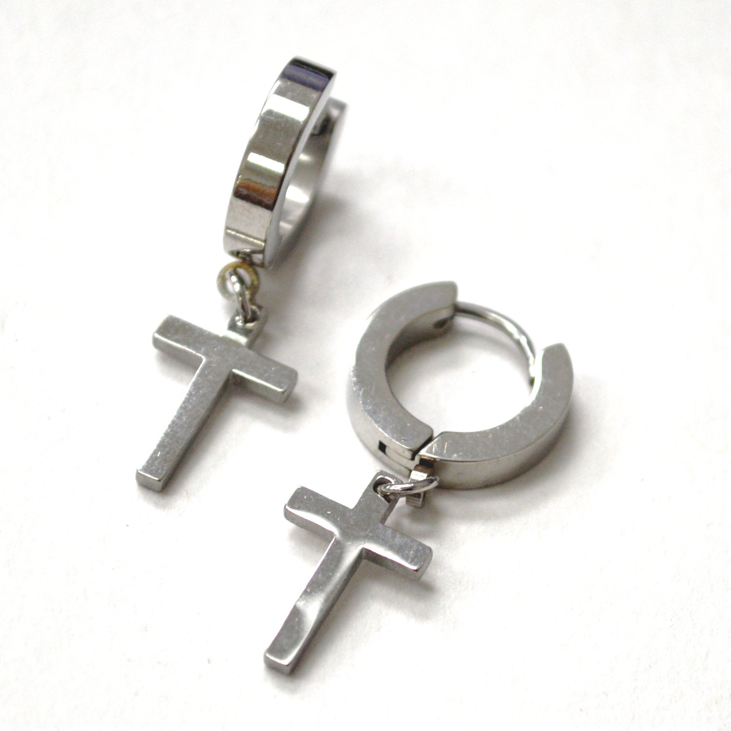 Cross Dangling Stainless Steel Huggies 83-950S
