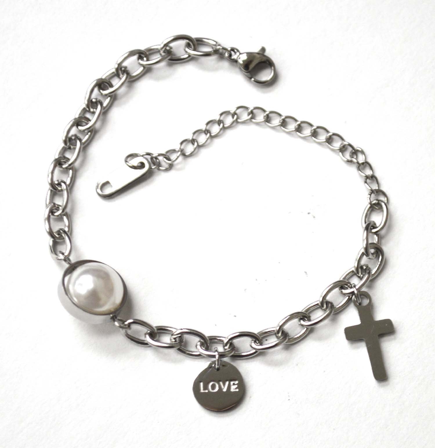 Rolo Link with Pearl and Cross Bracelet 84-1855