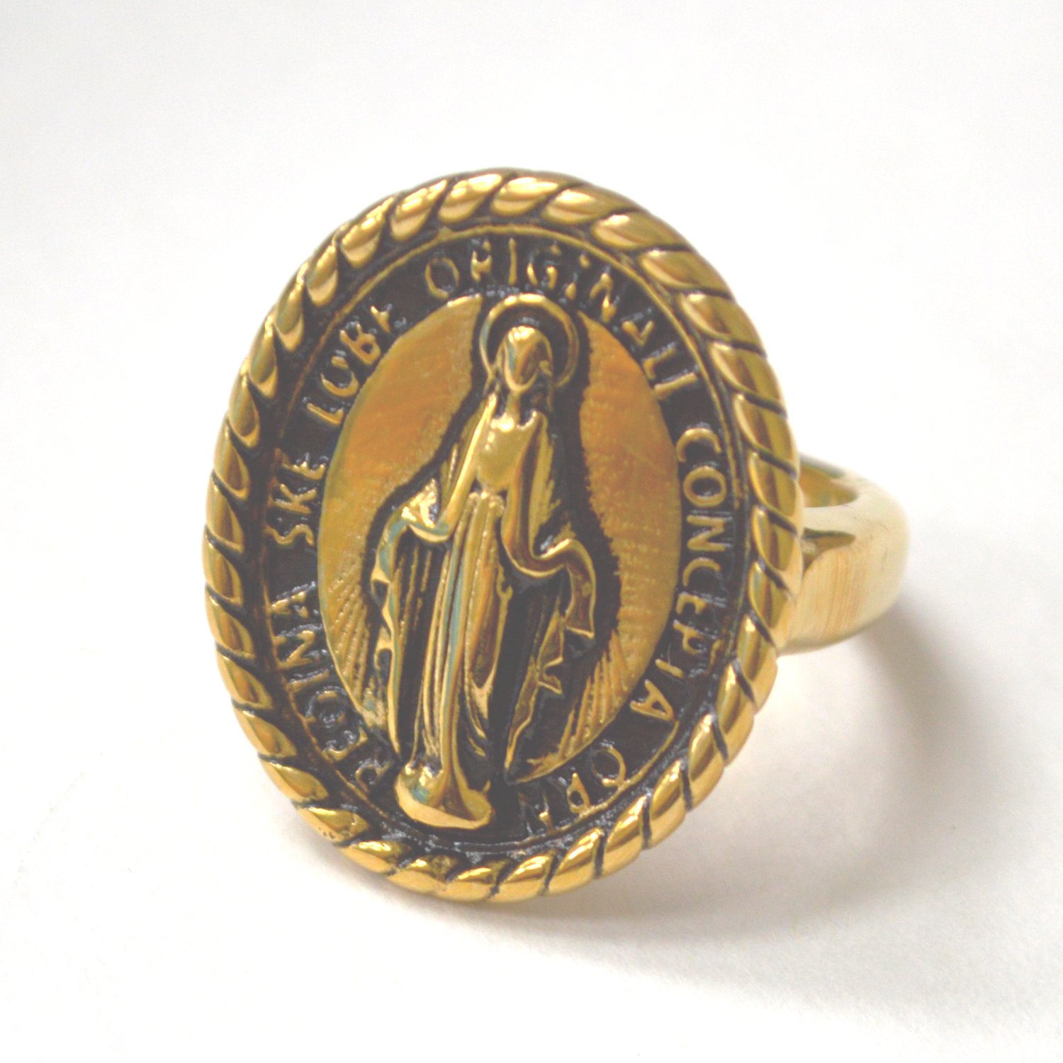 Miraculous Virgin Mary Gold IP Plated Ring 81-1773G