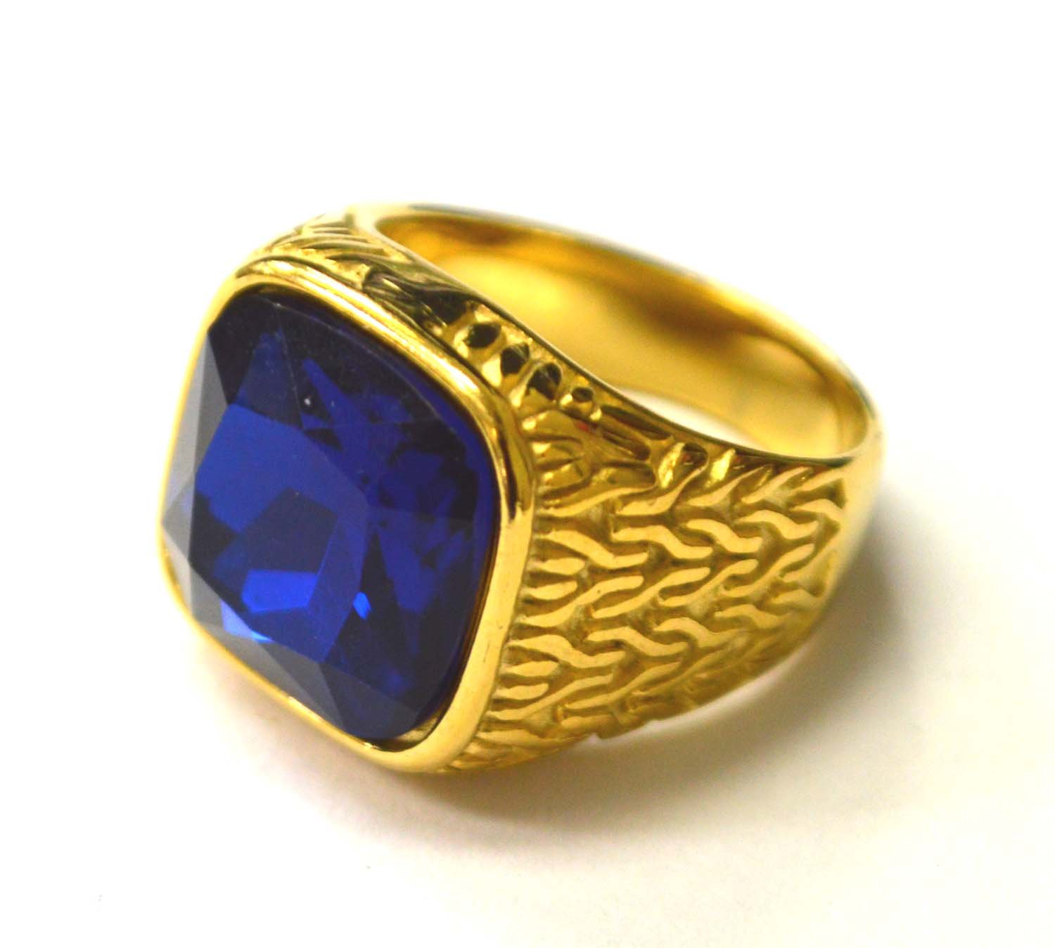 Sapphire CZ Stone Gold IP Plated Ring 81-1474G-Sap