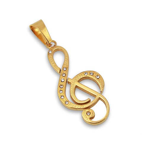 G-Clef NOTE Gold IP Plated CZ Pendant 86-1598G