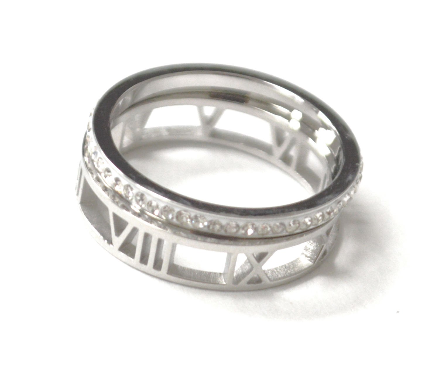 Roman Numeral and Eternity Stainless Steel Ring 81-1536S