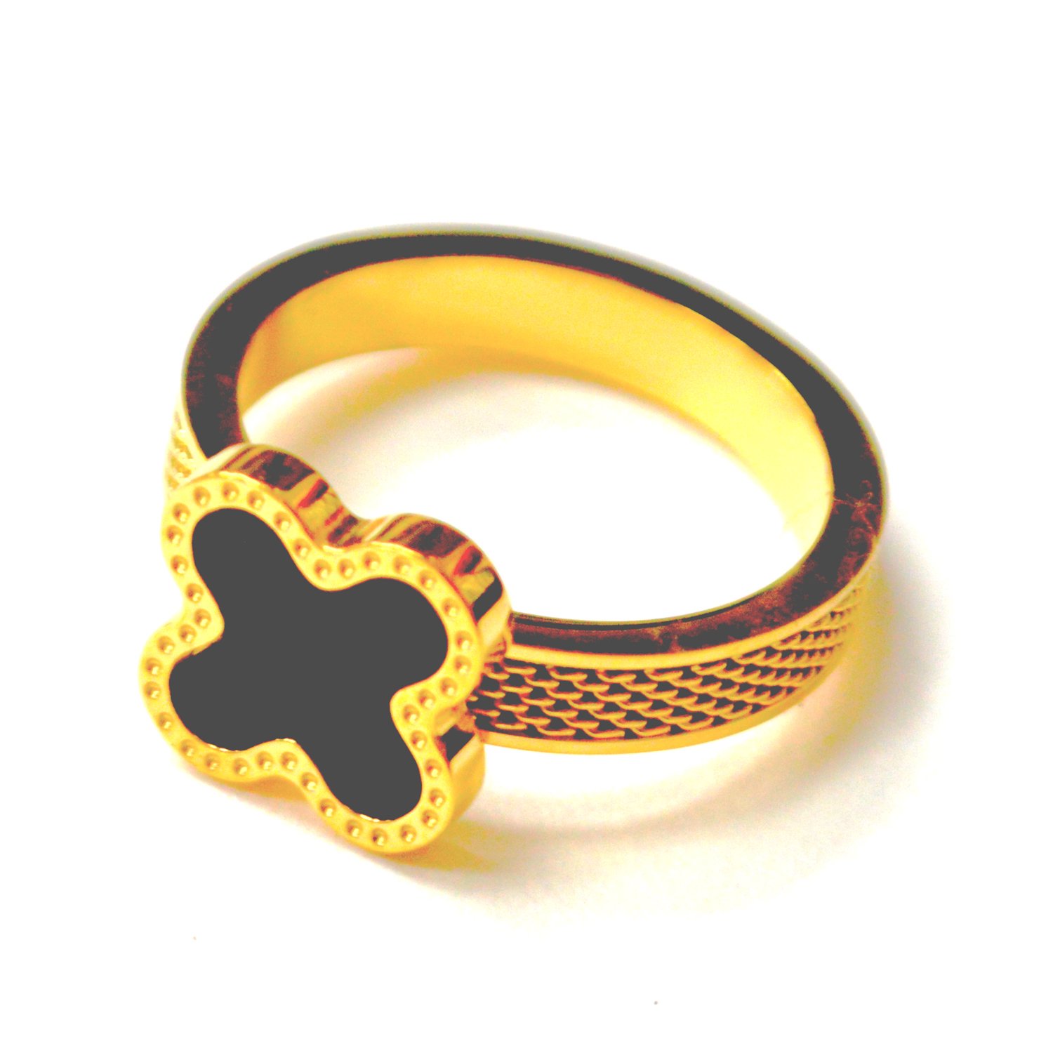 Clover Gold IP Plated Ring 81-1754G-Black