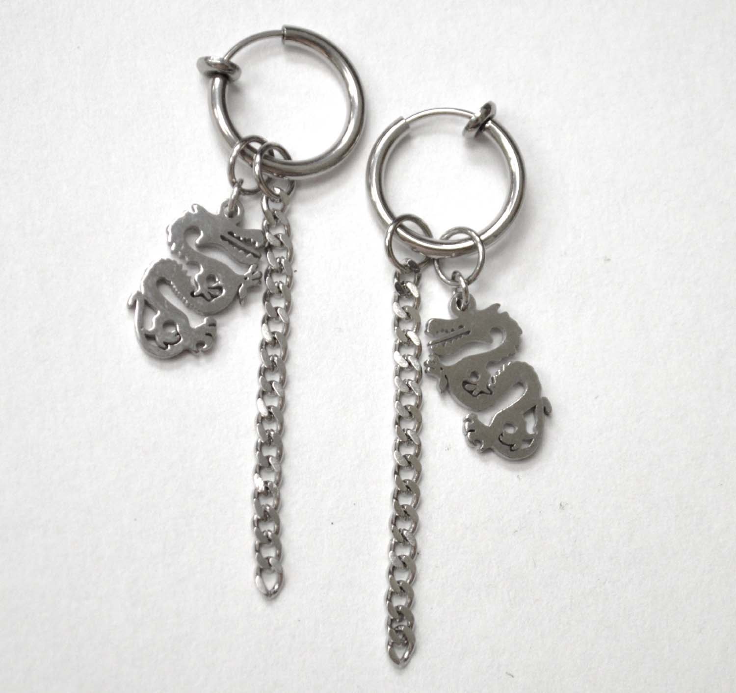 Dangling Dragon with Link chain Earrings 83-863S