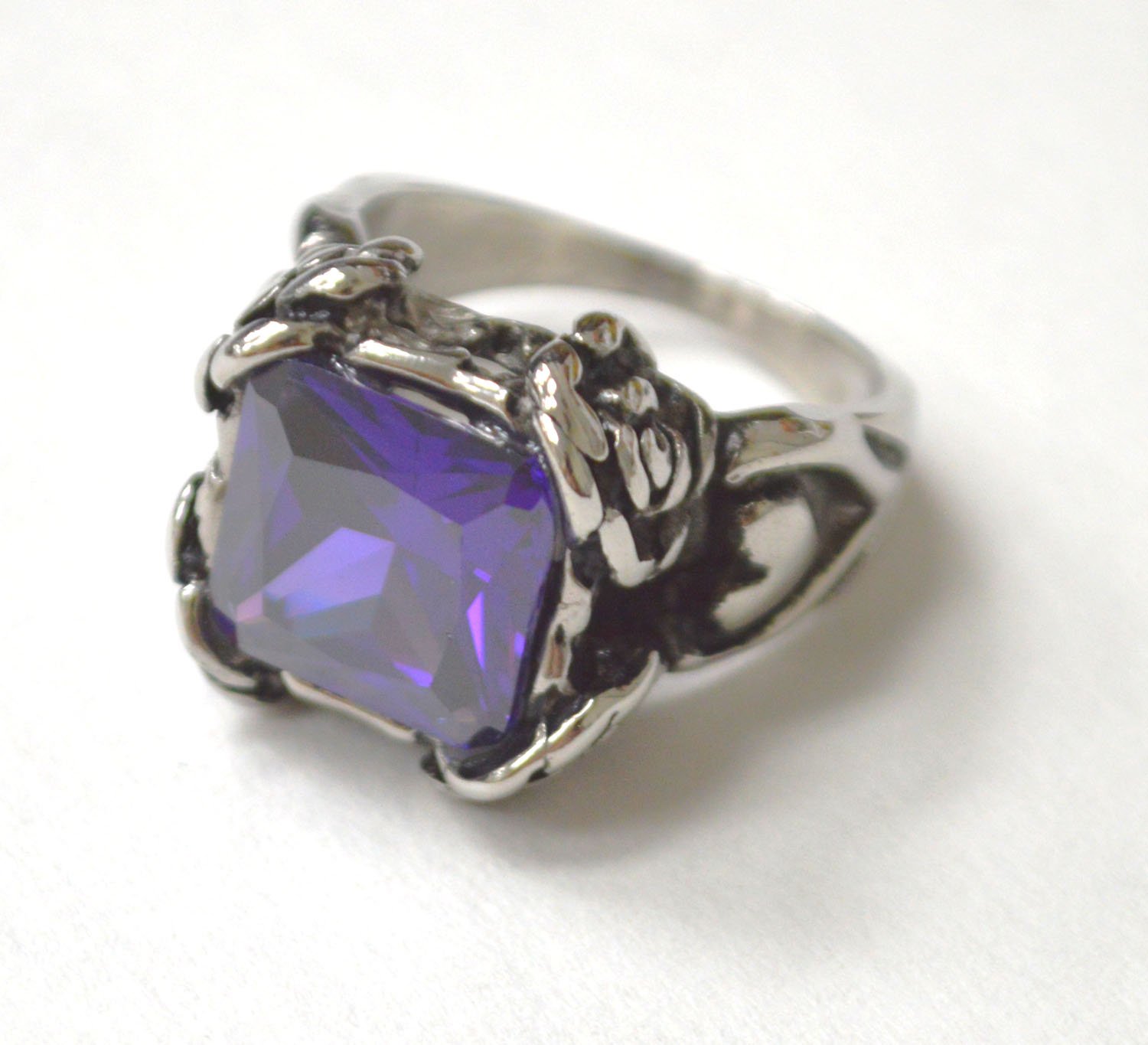 Purple Stone Stainless Steel Ring 81-1612-Pur