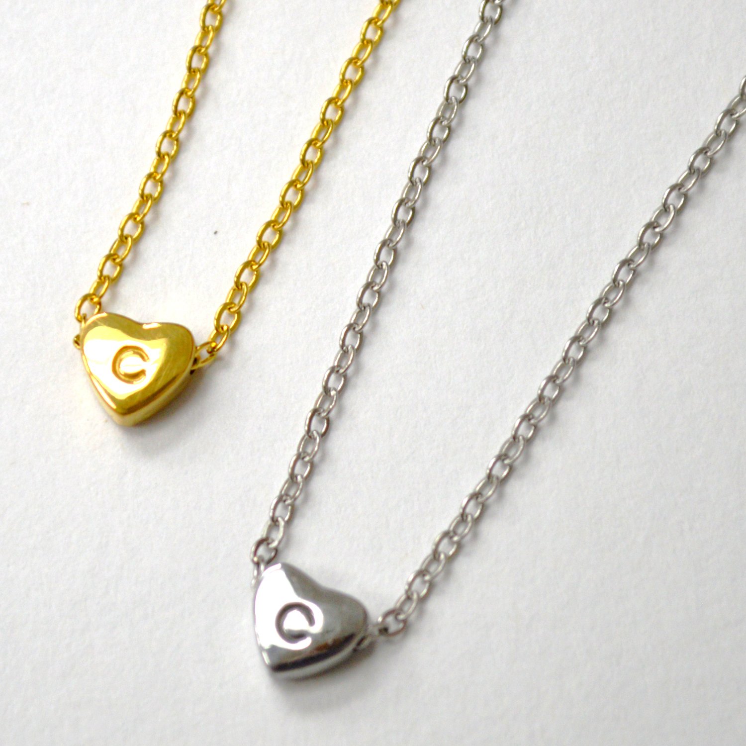 C Heart Initial Stainless Steel Necklace 85-1028-C