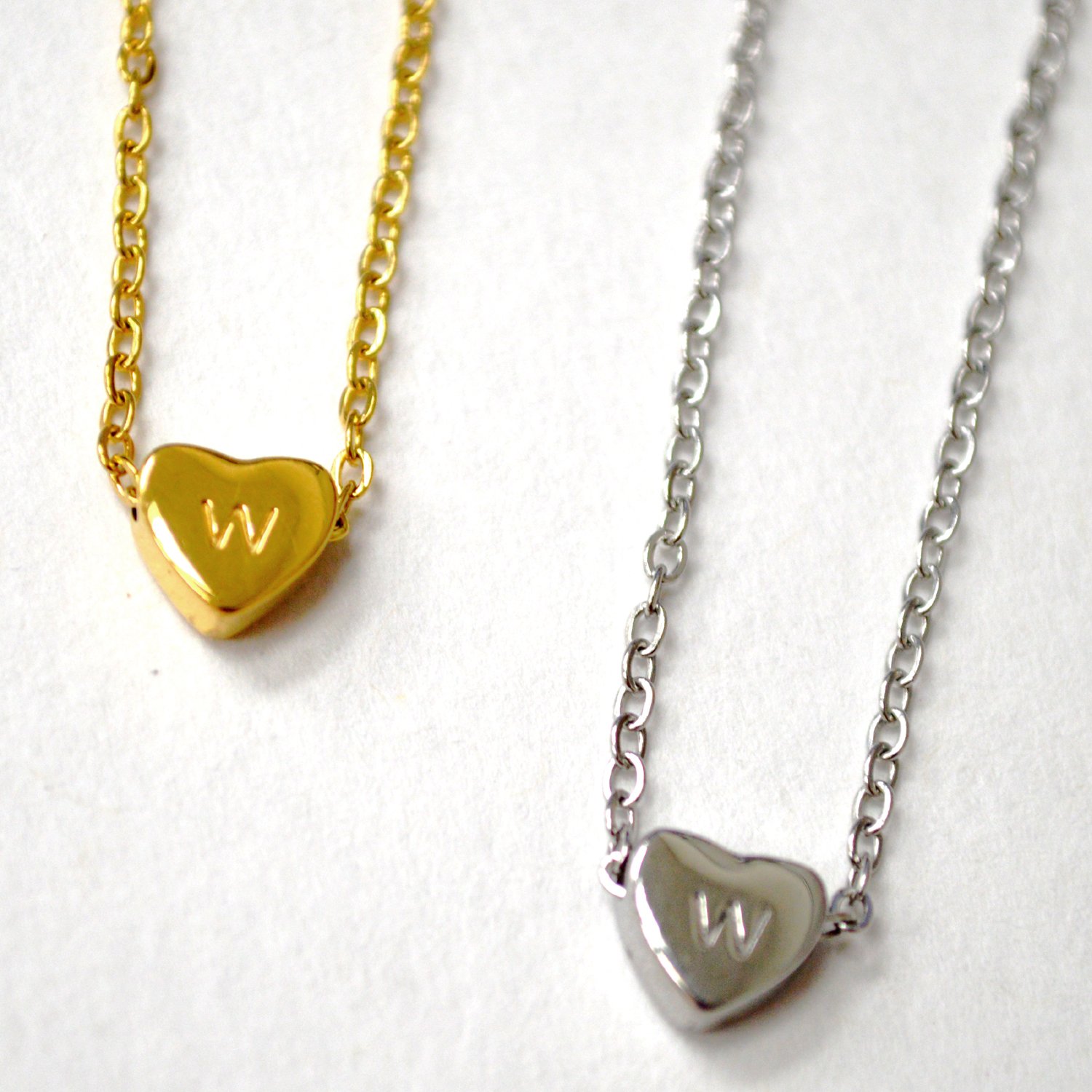 W Heart Initial Stainless Steel Necklace 85-1028-W