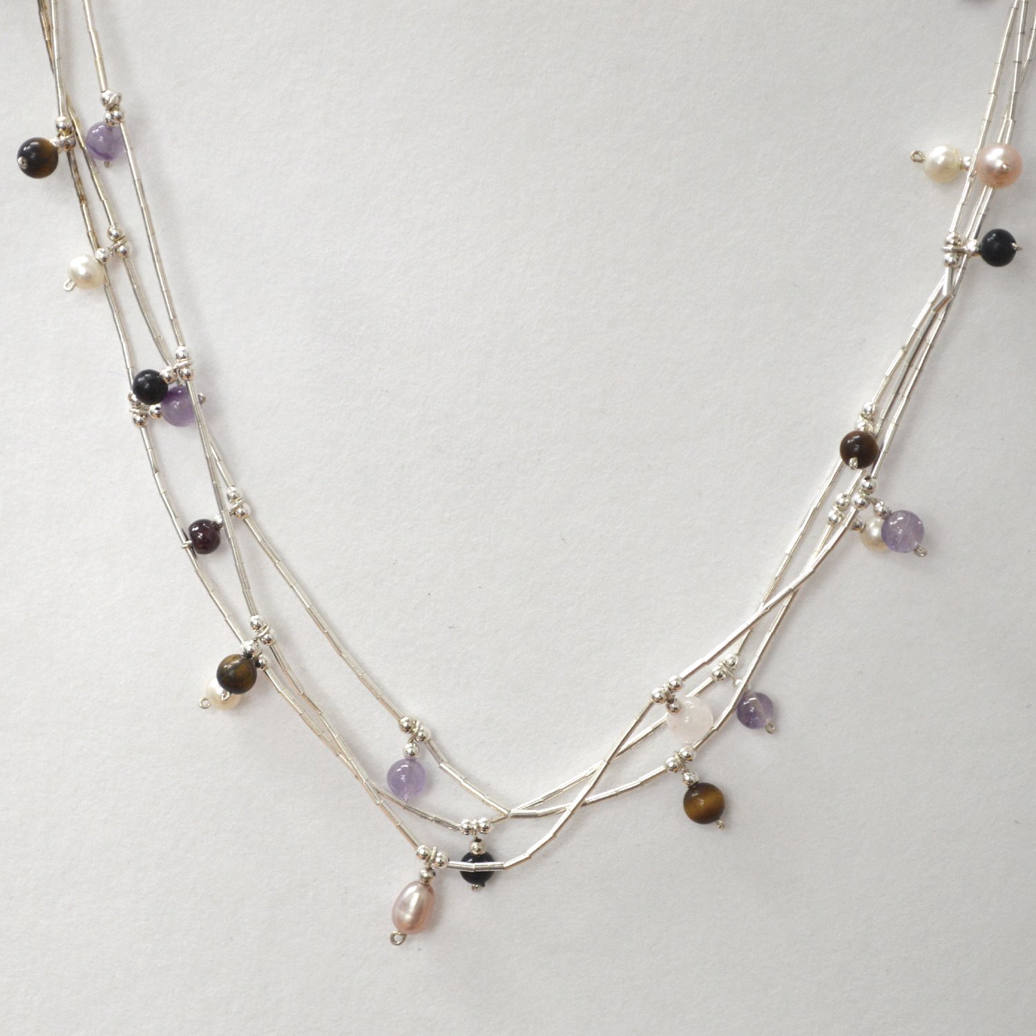 3 Layers Liquid Sterling Silver Necklace 55-1027