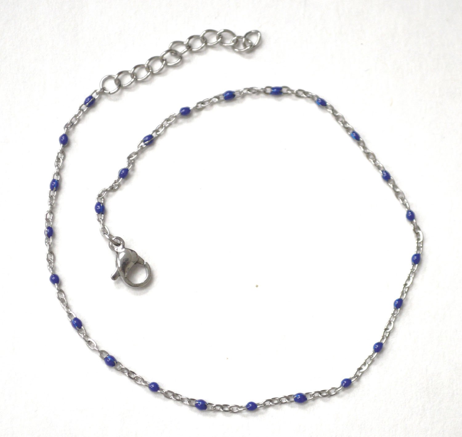 Beaded Stainless Steel Anklet 82-256S Navy (5/Pkg)