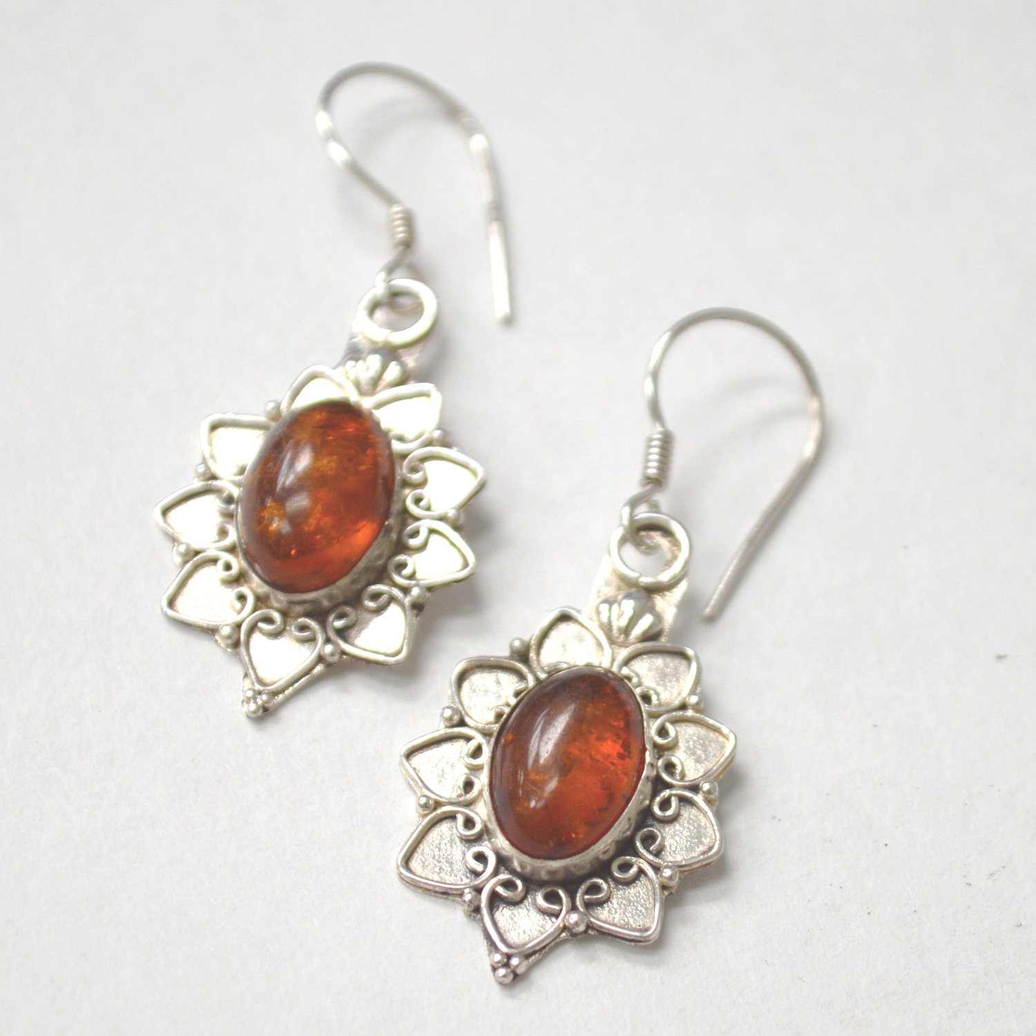 Amber Stone Earrings Sterling Silver 53-5307