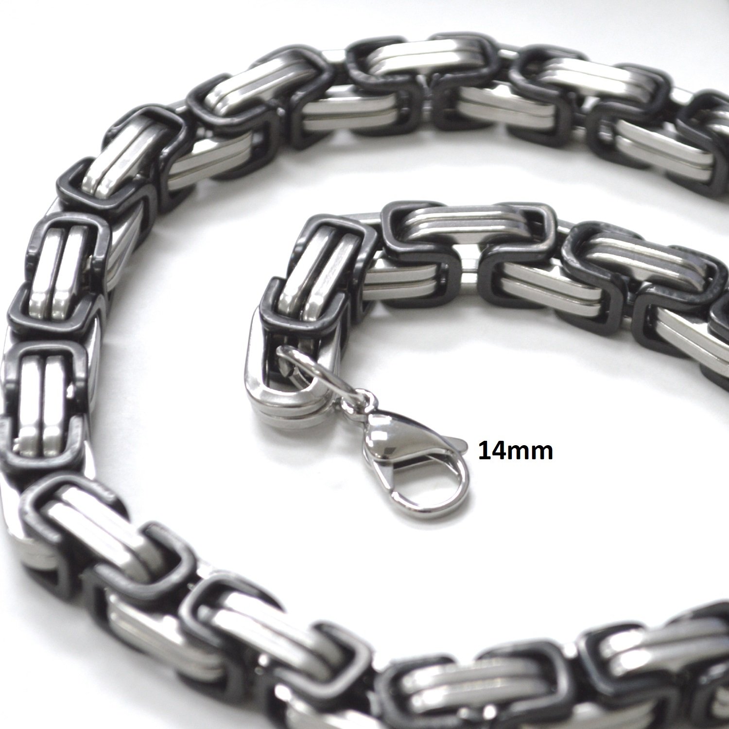 14mm 2 Tone Black Stainless Steel Byzantine Necklace Byz-2TB-14