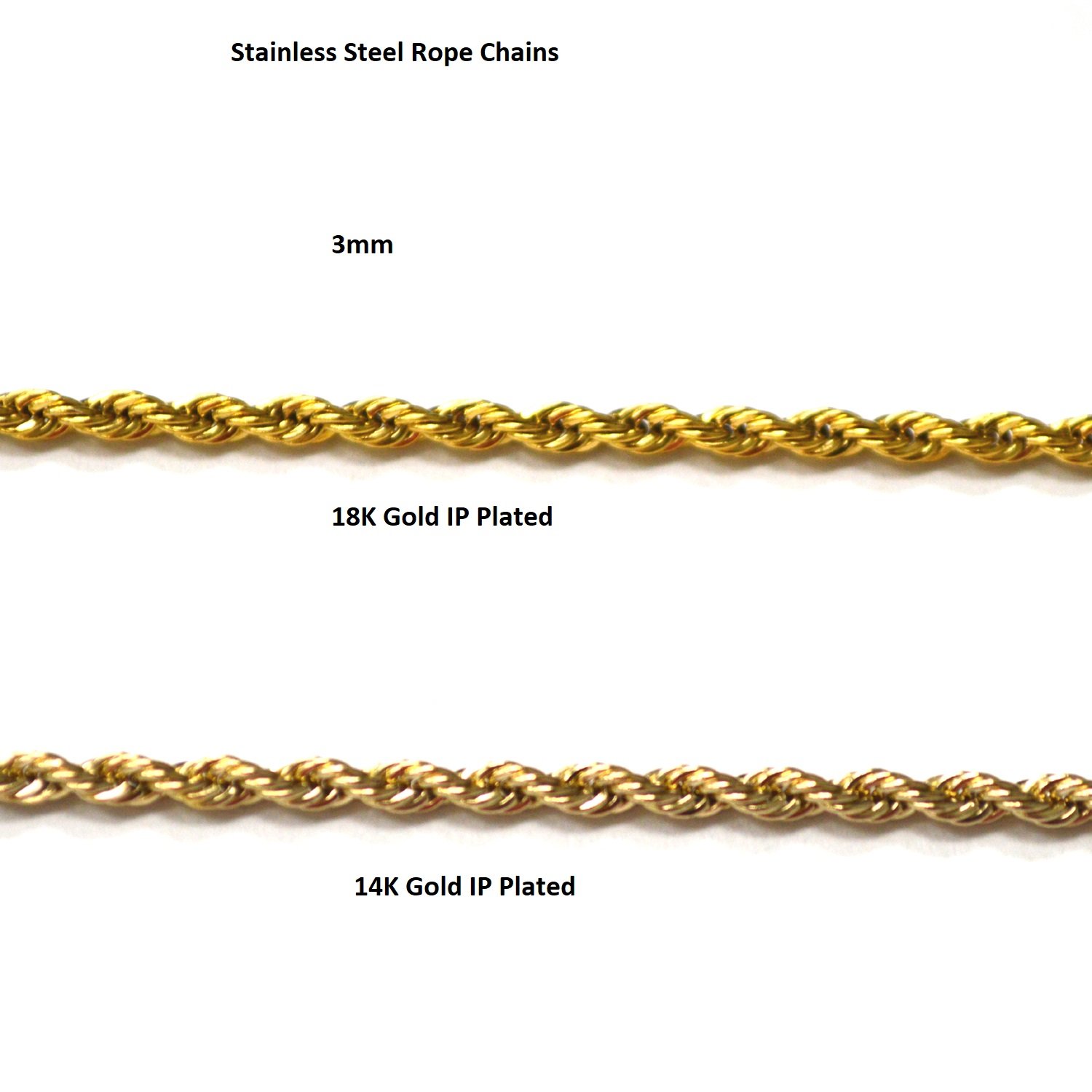 Closed Out - 3mm 14K Gold Plated Rope Chain 85-143G-14K-3 (10pcs/pkg)