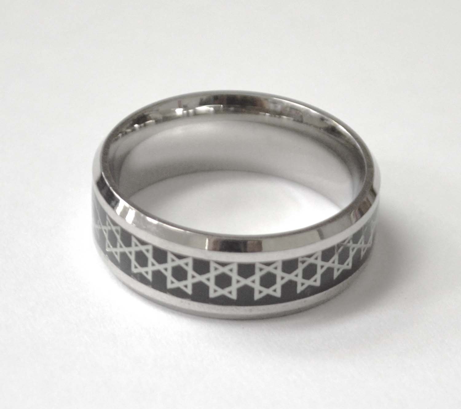 2 Tone Black Star of David All Around Ring 81-1498B