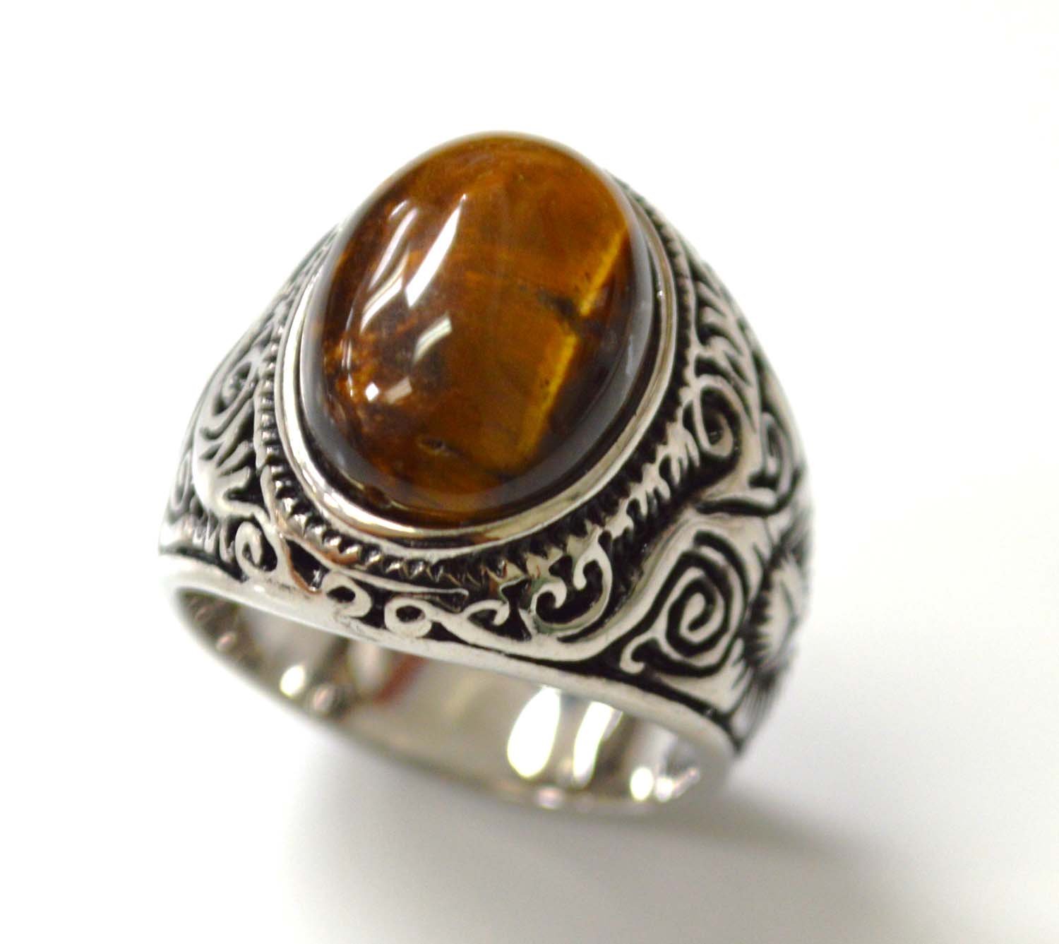 Tiger Eye Stone Stainless Steel Ring  81-1207S-TE