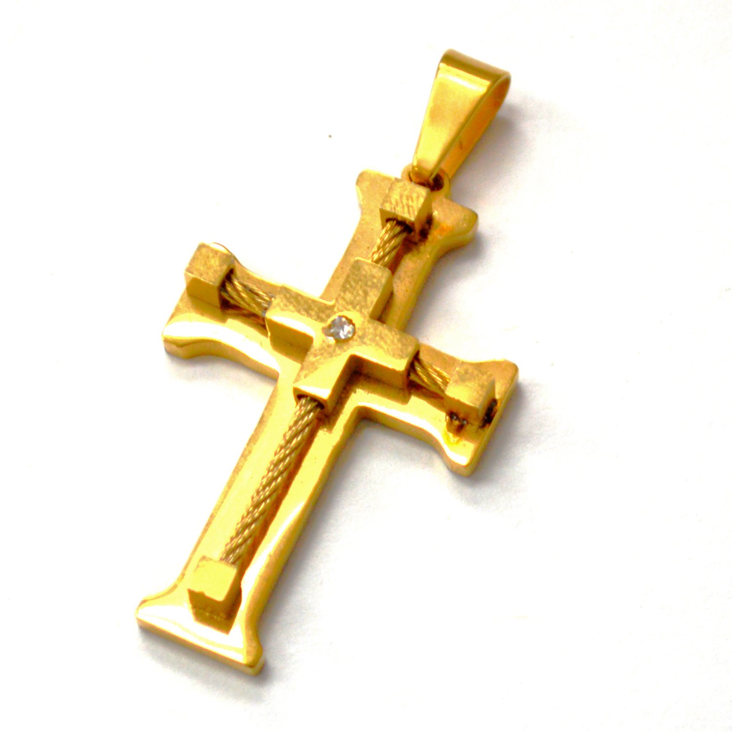 2 Layer Cross Gold IP Plated Pendant 86-3130G