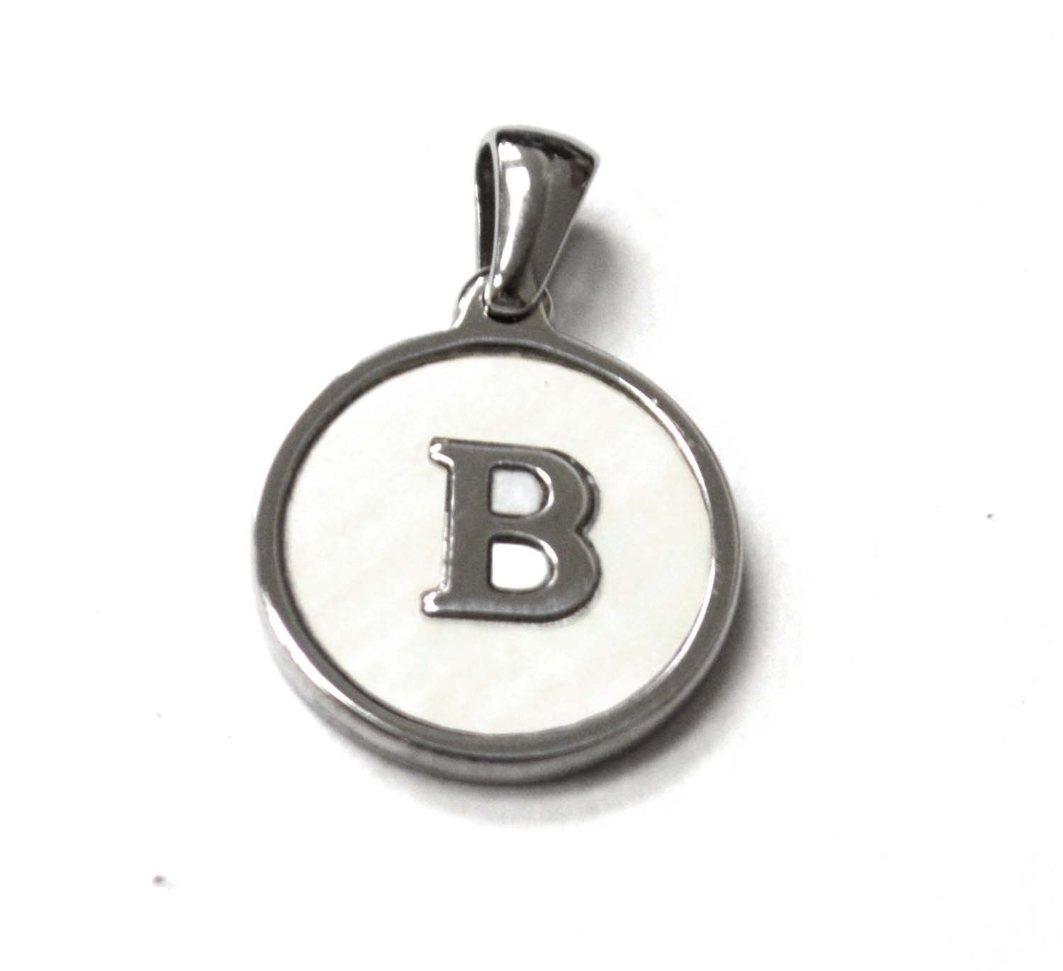 B Initial Stainless Steel in Mother of Pearl Pendant 86-2479S-B