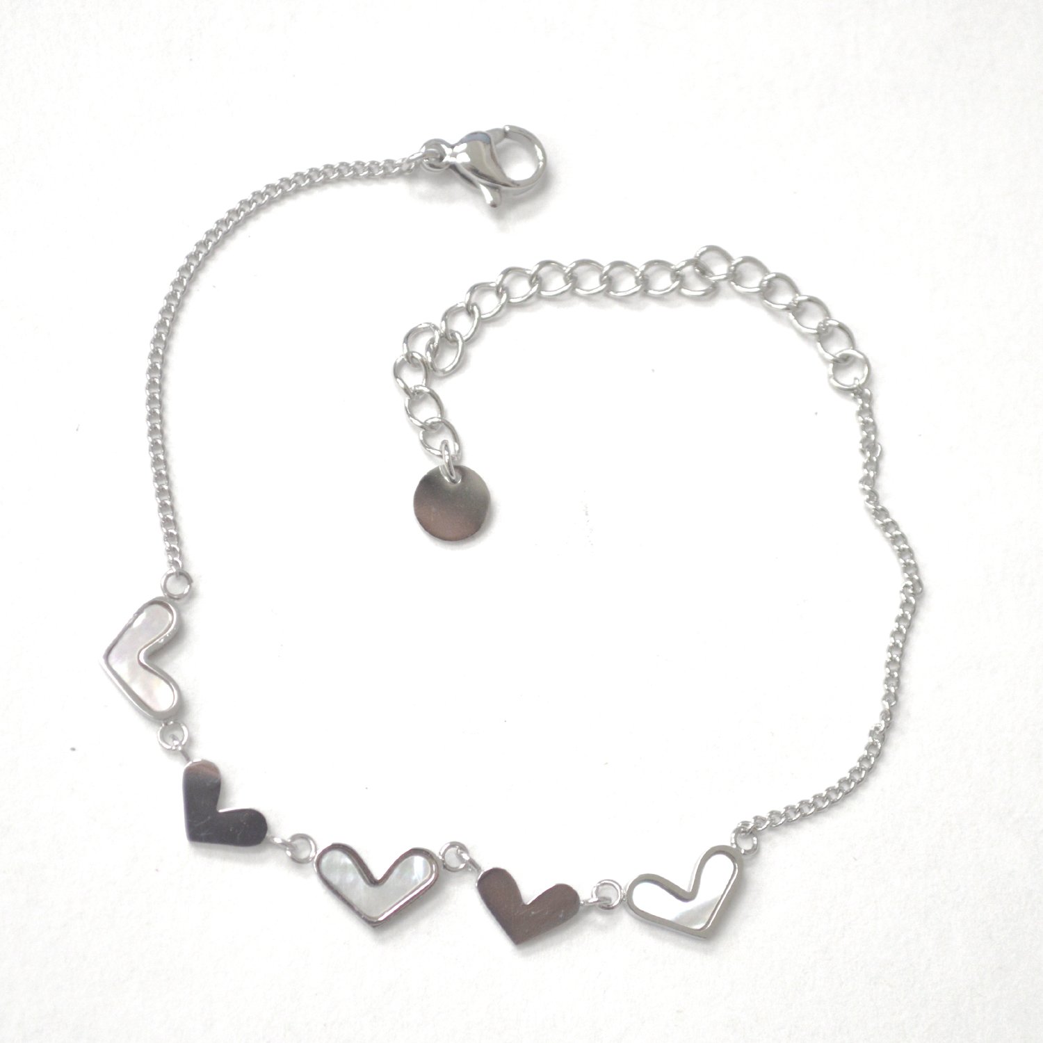 5 Heart MOP Stainless Steel Bracelet 84-1995