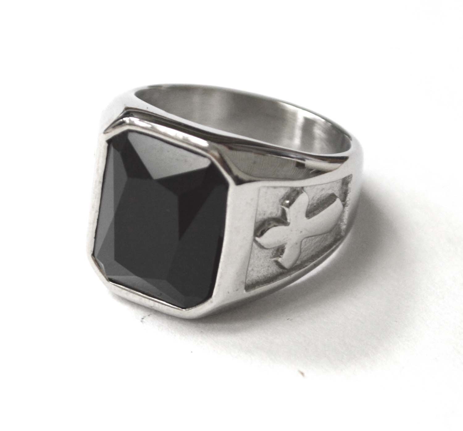 Black Stone Stainless Steel Ring 81-1229S-Blk