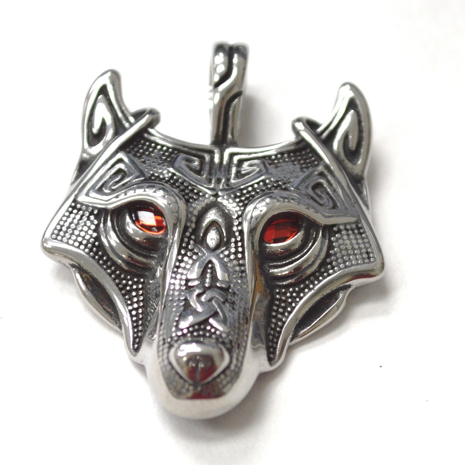 Celtic Red Eye Wolf Stainless Steel Pendant 86-3008