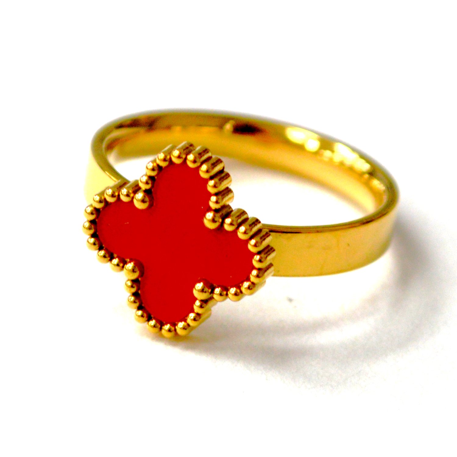 Clover Gold IP Plated Ring 81-1755G-Red-13