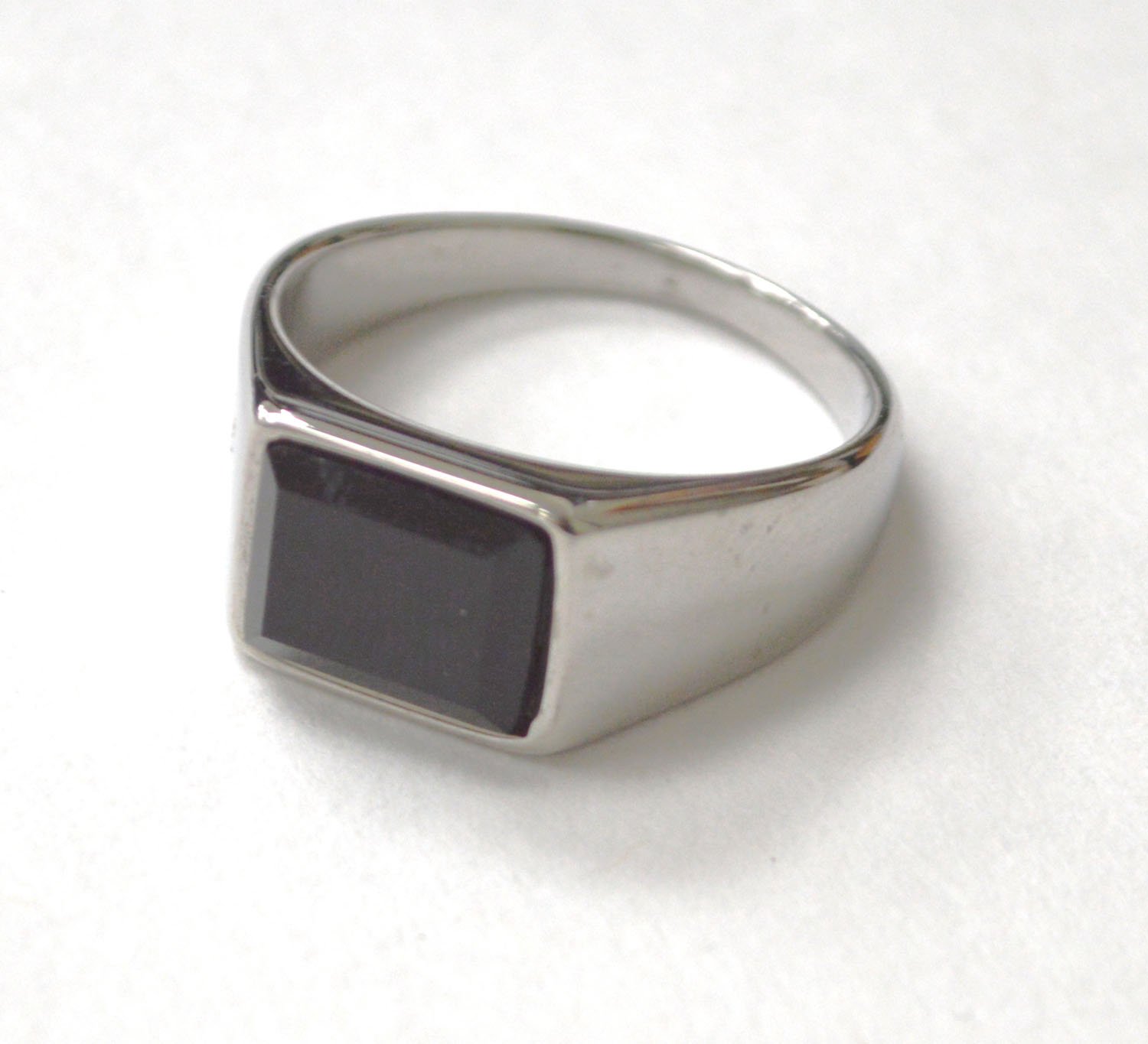 Black Stone Stainless Steel Ring 81-1578S-Black