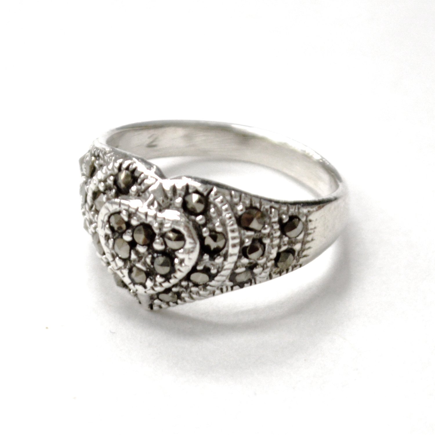 Heart with Marcasites Stones Sterling Silver Ring 51-3053