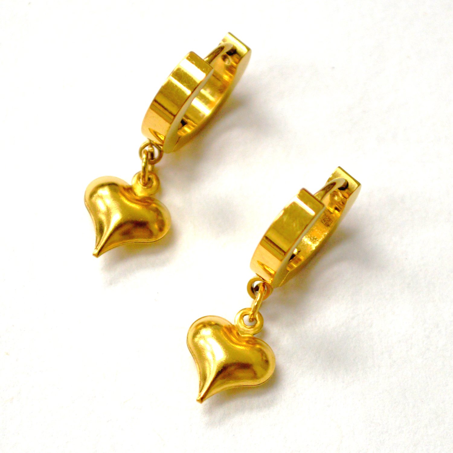 Puff Heart Gold Plated Huggies Earrings 83-964G