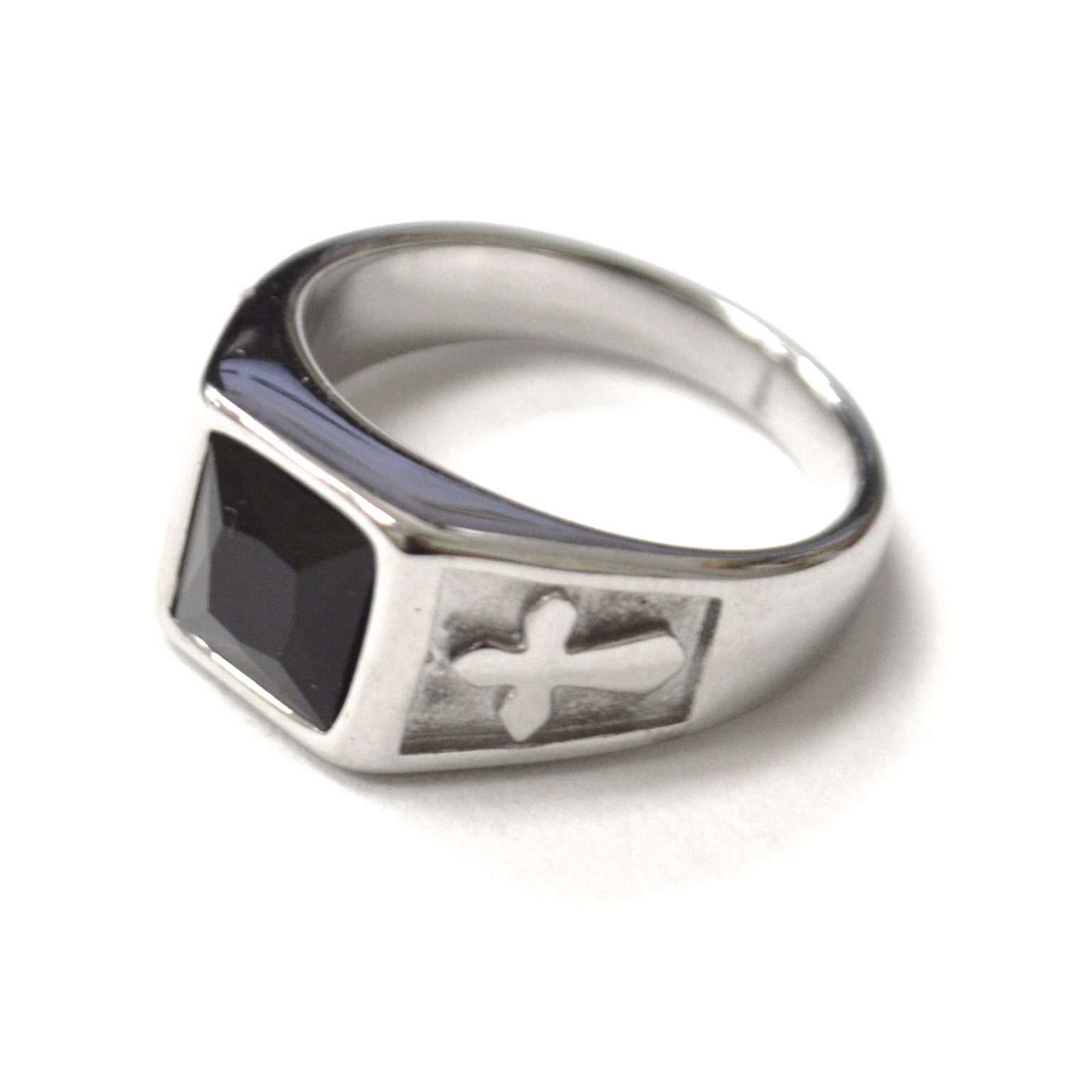Black Stone Stainless Steel Ring 81-1662S-Black