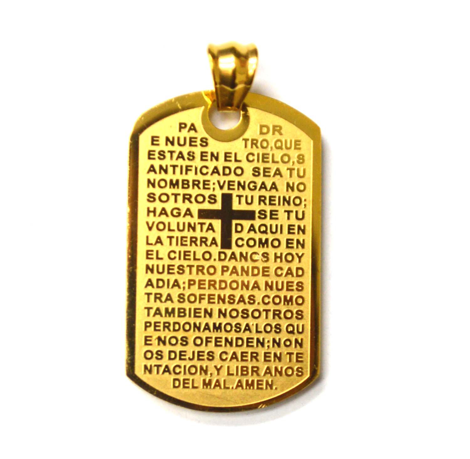 PADRE NUESTRO Gold IP Plated DOG TAG 86-1891G-1