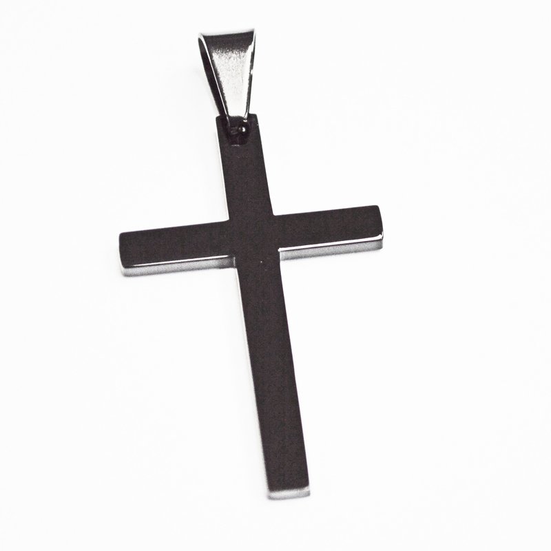 Cross Black Plated Stainless Steel Pendant (30x50mm)
