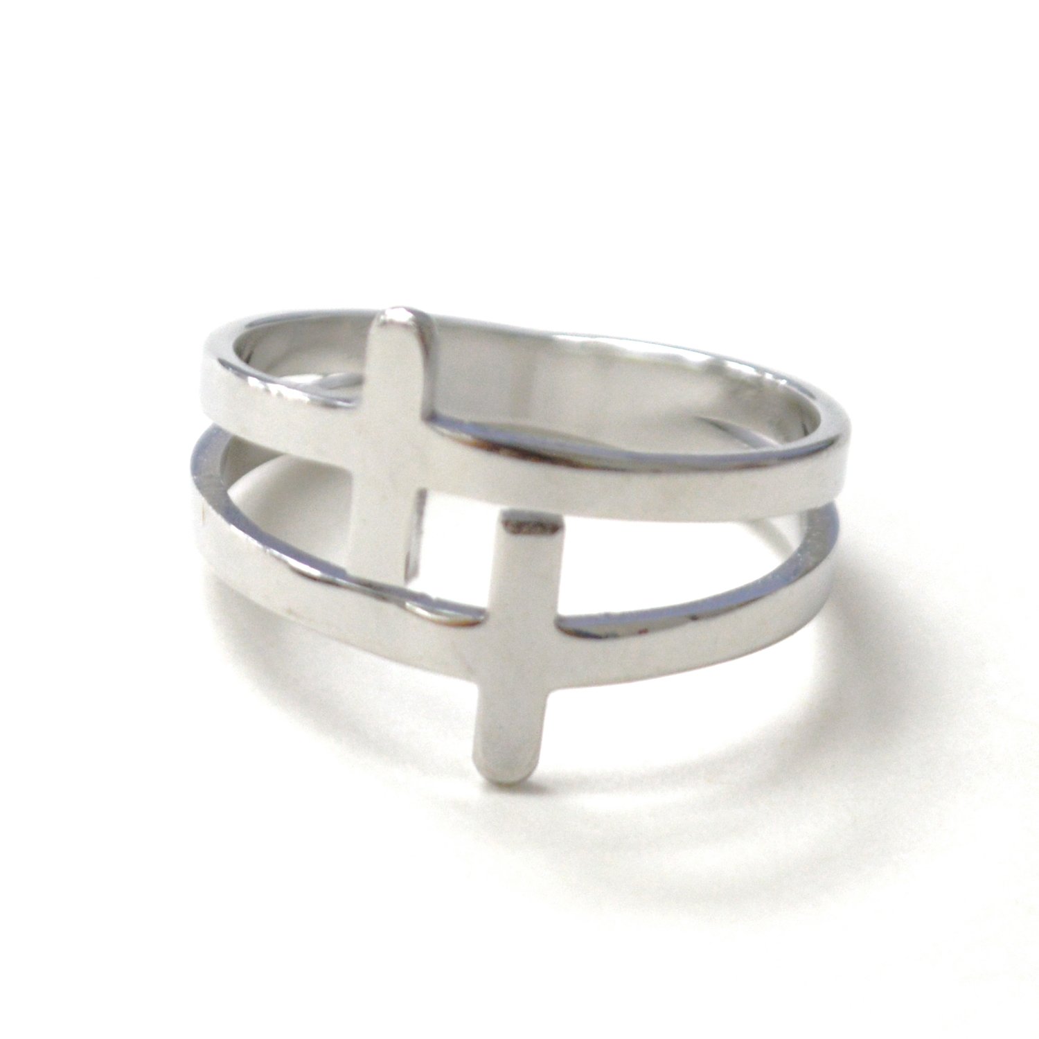 Double Cross Stainless Steel Ring 81-1739S